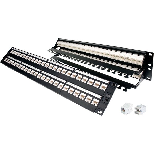 Cat6A Utp Patch Panel W/ Cable Manager - 48-Port 180Deg. 19" Rack Mnt, 2U
